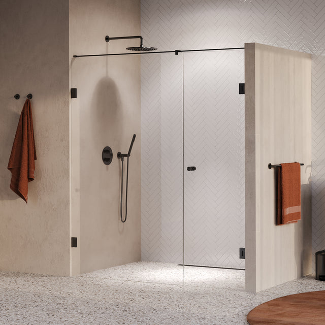 BRAUER Void Carving nisdeur 2-delig helder glas 170x200 omkeerbaar met draaideur 70 aan muur incl. glascoating PVD gunmetal geborsteld GS-VOCN2H70100200GM