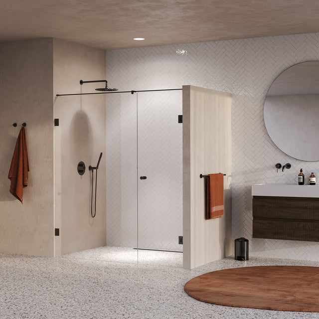 BRAUER Void Carving nisdeur 2-delig helder glas 180x200 omkeerbaar met draaideur 70 aan muur incl. glascoating PVD gunmetal geborsteld GS-VOCN2H70110200GM