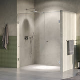 BRAUER Void Carving nisdeur 2-delig helder glas 180x200 omkeerbaar met draaideur 70 aan muur incl. glascoating PVD RVS-kleurig geborsteld GS-VOCN2H70110200NG