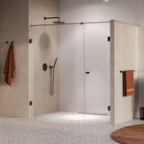 BRAUER Void Carving nisdeur 2-delig helder glas 200x200 omkeerbaar met draaideur 70 aan muur incl. glascoating PVD gunmetal geborsteld GS-VOCN2H70130200GM