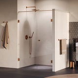 BRAUER Void Carving nisdeur 2-delig helder glas 140x200 omkeerbaar met draaideur 70 aan muur incl. glascoating PVD koper geborsteld GS-VOCN2H7070200GK