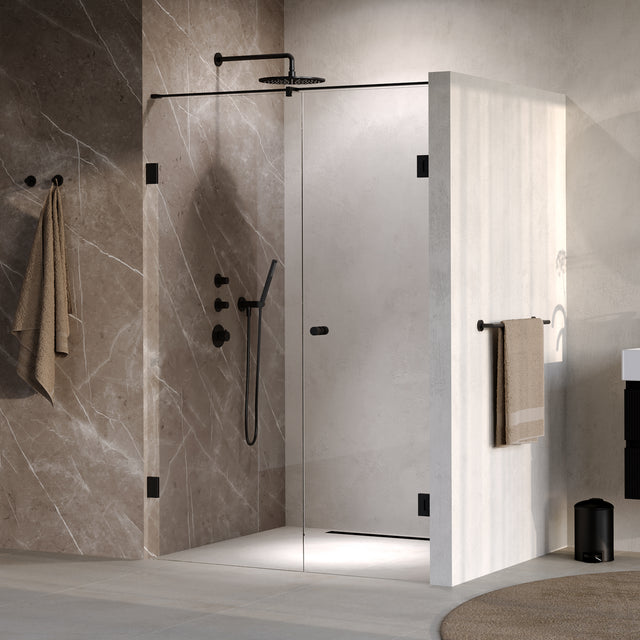 BRAUER Void Carving nisdeur 2-delig helder glas 140x200 omkeerbaar met draaideur 70 aan muur incl. glascoating mat zwart GS-VOCN2H7070200MZ