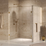 BRAUER Void Carving nisdeur 2-delig helder glas 160x200 omkeerbaar met draaideur 70 aan muur incl. glascoating PVD goud geborsteld GS-VOCN2H7090200GG