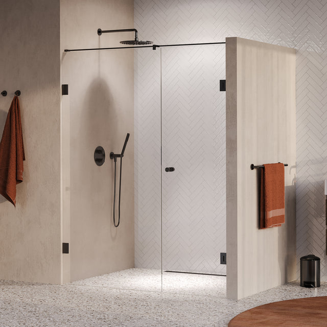 BRAUER Void Carving nisdeur 2-delig helder glas 160x200 omkeerbaar met draaideur 70 aan muur incl. glascoating PVD gunmetal geborsteld GS-VOCN2H7090200GM