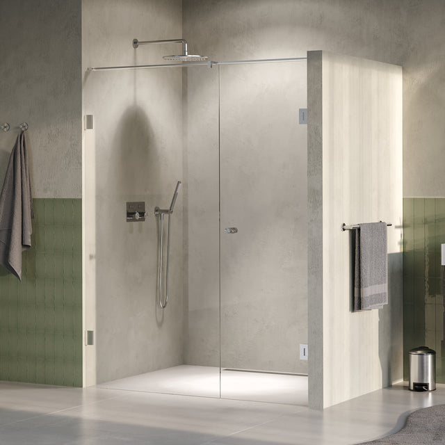 BRAUER Void Carving nisdeur 2-delig helder glas 160x200 omkeerbaar met draaideur 70 aan muur incl. glascoating PVD RVS-kleurig geborsteld GS-VOCN2H7090200NG