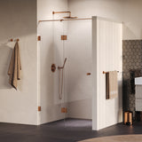 BRAUER Void Carving nisdeur 2-delig helder glas 110x200 omkeerbaar met draaideur 60 aan glas incl. glascoating PVD koper geborsteld GS-VOCN3H6050200GK