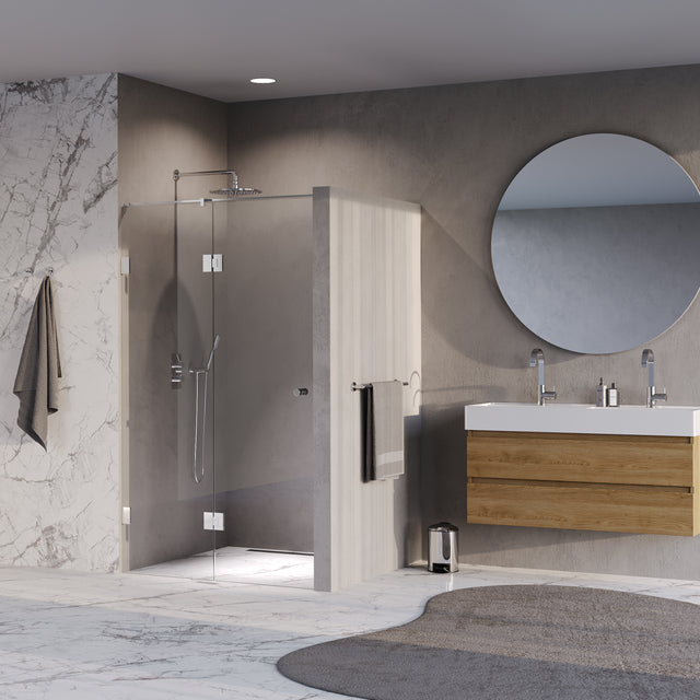 BRAUER Void Carving nisdeur 2-delig helder glas 120x200 omkeerbaar met draaideur 60 aan glas incl. glascoating chroom GS-VOCN3H6060200CE