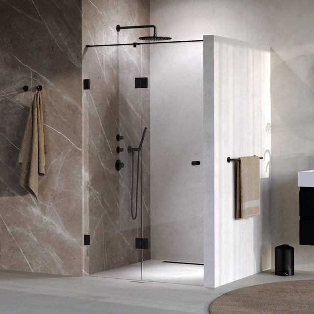 BRAUER Void Carving nisdeur 2-delig helder glas 120x200 omkeerbaar met draaideur 60 aan glas incl. glascoating mat zwart GS-VOCN3H6060200MZ