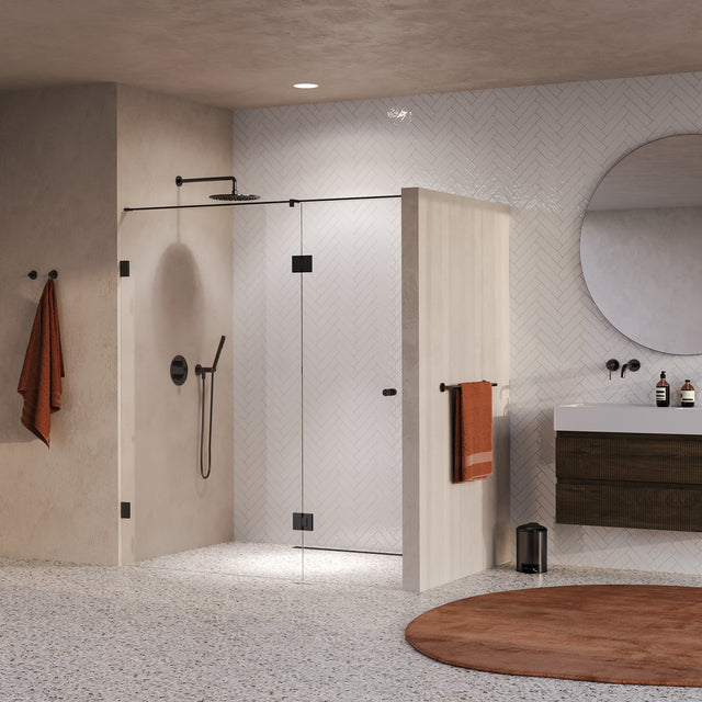 BRAUER Void Carving nisdeur 2-delig helder glas 170x200 omkeerbaar met draaideur 70 aan glas incl. glascoating PVD gunmetal geborsteld GS-VOCN3H70100200GM