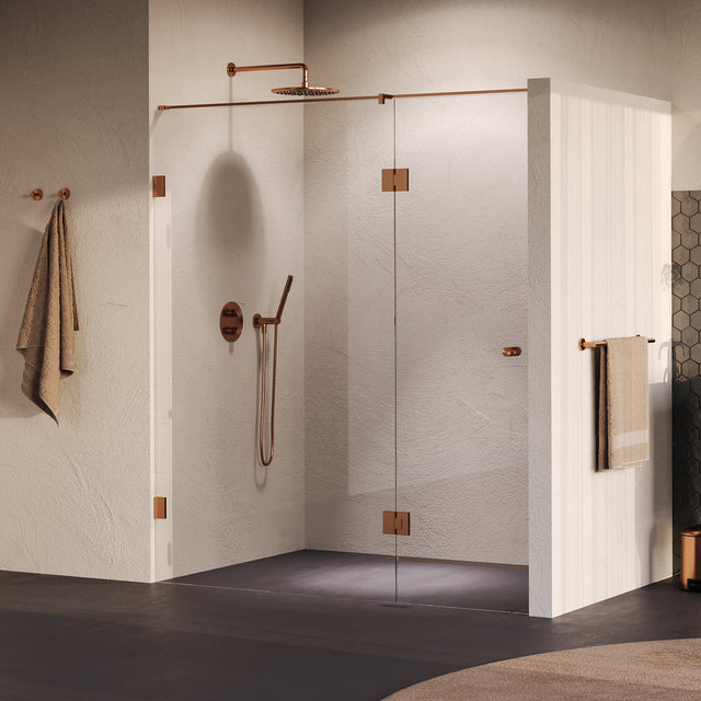 BRAUER Void Carving nisdeur 2-delig helder glas 180x200 omkeerbaar met draaideur 70 aan glas incl. glascoating PVD koper geborsteld GS-VOCN3H70110200GK