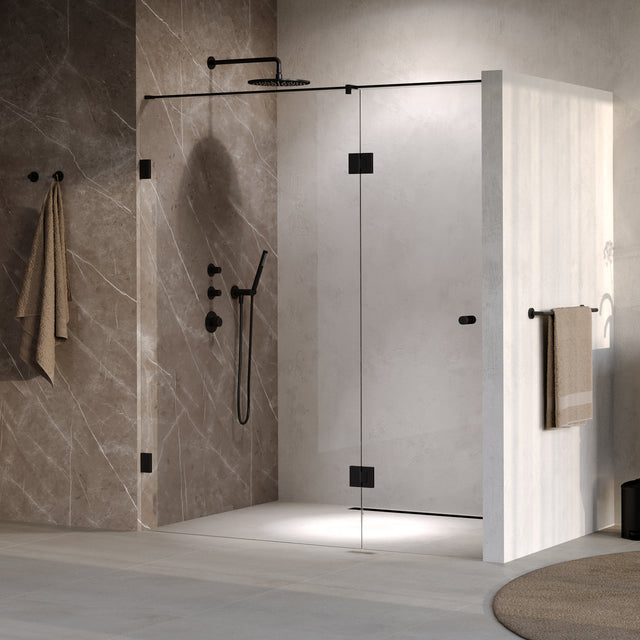 BRAUER Void Carving nisdeur 2-delig helder glas 180x200 omkeerbaar met draaideur 70 aan glas incl. glascoating mat zwart GS-VOCN3H70110200MZ