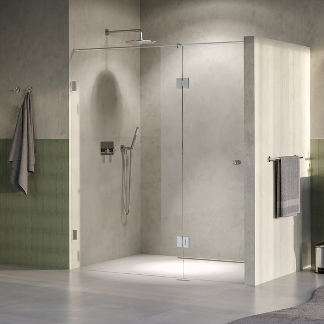 BRAUER Void Carving nisdeur 2-delig helder glas 180x200 omkeerbaar met draaideur 70 aan glas incl. glascoating PVD RVS-kleurig geborsteld GS-VOCN3H70110200NG