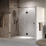 BRAUER Void Carving nisdeur 2-delig helder glas 190x200 omkeerbaar met draaideur 70 aan glas incl. glascoating mat zwart GS-VOCN3H70120200MZ