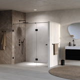 BRAUER Void Carving nisdeur 2-delig helder glas 190x200 omkeerbaar met draaideur 70 aan glas incl. glascoating mat zwart GS-VOCN3H70120200MZ