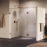 BRAUER Void Carving nisdeur 2-delig helder glas 200x200 omkeerbaar met draaideur 70 aan glas incl. glascoating PVD koper geborsteld GS-VOCN3H70130200GK