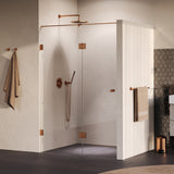 BRAUER Void Carving nisdeur 2-delig helder glas 140x200 omkeerbaar met draaideur 70 aan glas incl. glascoating PVD koper geborsteld GS-VOCN3H7070200GK