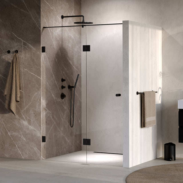 BRAUER Void Carving nisdeur 2-delig helder glas 140x200 omkeerbaar met draaideur 70 aan glas incl. glascoating mat zwart GS-VOCN3H7070200MZ