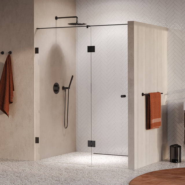 BRAUER Void Carving nisdeur 2-delig helder glas 150x200 omkeerbaar met draaideur 70 aan glas incl. glascoating PVD gunmetal geborsteld GS-VOCN3H7080200GM