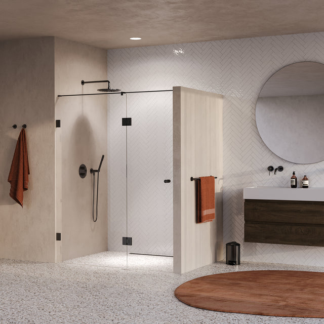 BRAUER Void Carving nisdeur 2-delig helder glas 150x200 omkeerbaar met draaideur 70 aan glas incl. glascoating PVD gunmetal geborsteld GS-VOCN3H7080200GM