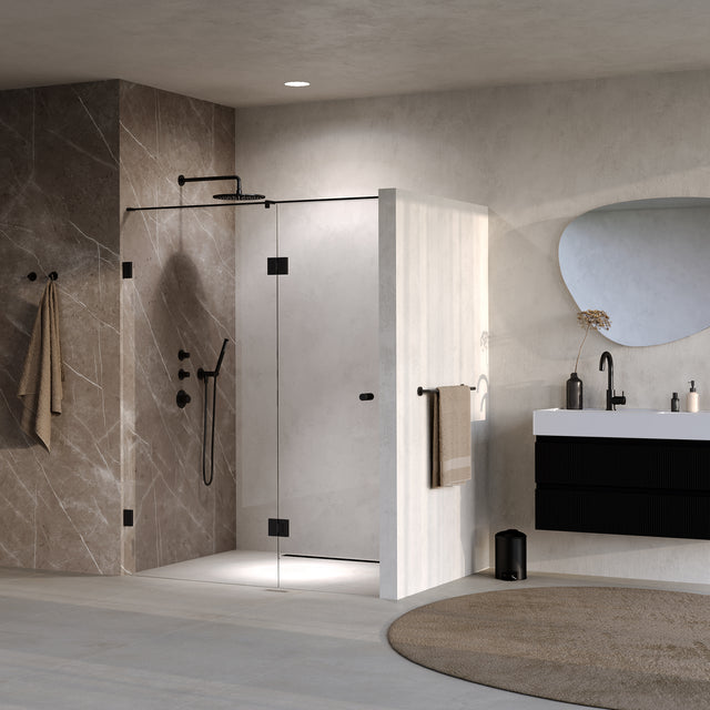 BRAUER Void Carving nisdeur 2-delig helder glas 150x200 omkeerbaar met draaideur 70 aan glas incl. glascoating mat zwart GS-VOCN3H7080200MZ