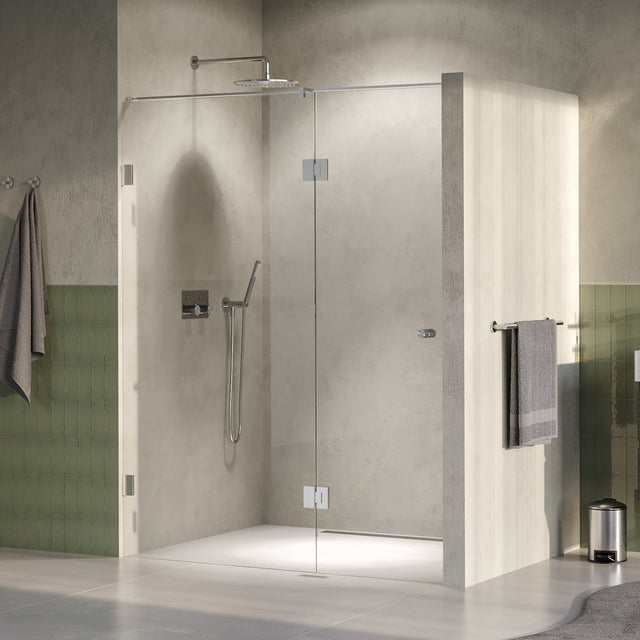 BRAUER Void Carving nisdeur 2-delig helder glas 150x200 omkeerbaar met draaideur 70 aan glas incl. glascoating PVD RVS-kleurig geborsteld GS-VOCN3H7080200NG