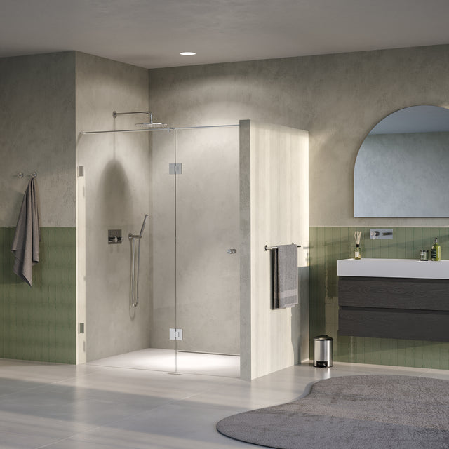 BRAUER Void Carving nisdeur 2-delig helder glas 160x200 omkeerbaar met draaideur 70 aan glas incl. glascoating PVD RVS-kleurig geborsteld GS-VOCN3H7090200NG