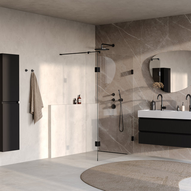 BRAUER Void inloopdouche helder glas 120x200 met 30 zijwand incl. glascoating mat zwart GS-VOI2H12030200MZ