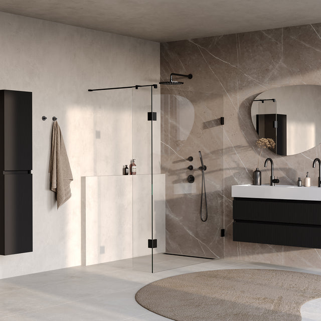 BRAUER Void inloopdouche helder glas 140x200 met 30 zijwand incl. glascoating mat zwart GS-VOI2H14030200MZ