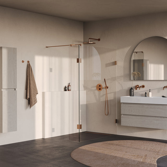 BRAUER Void inloopdouche helder glas 140x200 met 40 zijwand incl. glascoating PVD koper geborsteld GS-VOI2H14040200GK