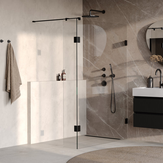 BRAUER Void inloopdouche helder glas 140x200 met 40 zijwand incl. glascoating mat zwart GS-VOI2H14040200MZ