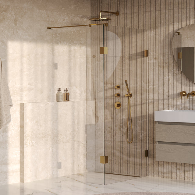 BRAUER Void inloopdouche helder glas 90x200 met 30 zijwand incl. glascoating PVD goud geborsteld GS-VOI2H9030200GG