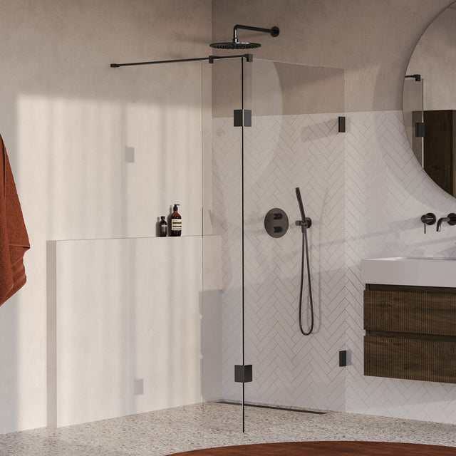 BRAUER Void inloopdouche helder glas 90x200 met 30 zijwand incl. glascoating PVD gunmetal geborsteld GS-VOI2H9030200GM