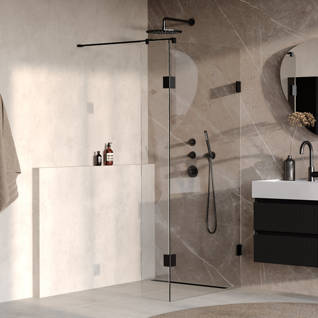 BRAUER Void inloopdouche helder glas 90x200 met 30 zijwand incl. glascoating mat zwart GS-VOI2H9030200MZ