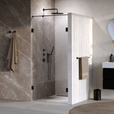 BRAUER Void nisdeur 2-delig helder glas 90x200 omkeerbaar met draaideur 60 aan muur incl. glascoating mat zwart GS-VON2H6030200MZ