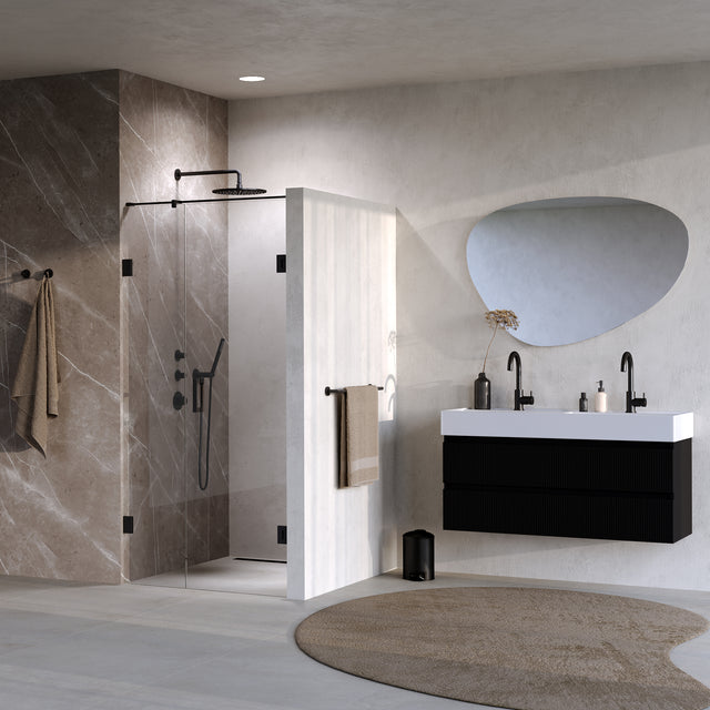 BRAUER Void nisdeur 2-delig helder glas 90x200 omkeerbaar met draaideur 60 aan muur incl. glascoating mat zwart GS-VON2H6030200MZ