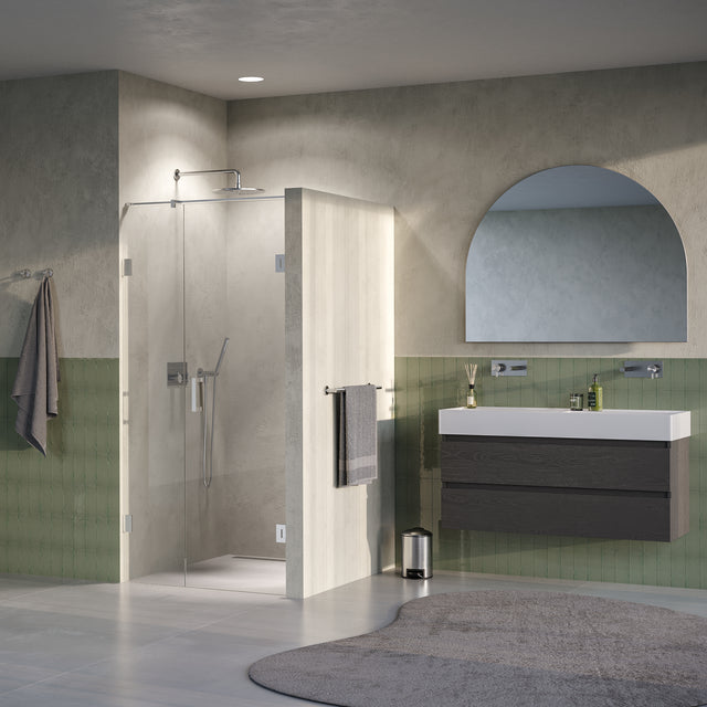 BRAUER Void nisdeur 2-delig helder glas 90x200 omkeerbaar met draaideur 60 aan muur incl. glascoating PVD RVS-kleurig GS-VON2H6030200NG