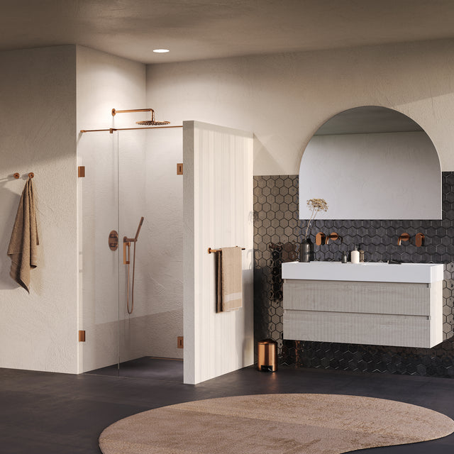 BRAUER Void nisdeur 2-delig helder glas 100x200 omkeerbaar met draaideur 60 aan muur incl. glascoating PVD koper GS-VON2H6040200GK