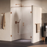 BRAUER Void nisdeur 2-delig helder glas 130x200 omkeerbaar met draaideur 60 aan muur incl. glascoating PVD koper GS-VON2H6070200GK