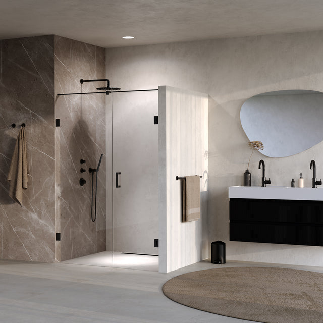 BRAUER Void nisdeur 2-delig helder glas 130x200 omkeerbaar met draaideur 60 aan muur incl. glascoating mat zwart GS-VON2H6070200MZ