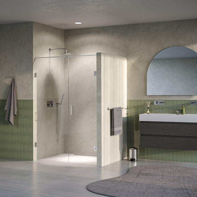 BRAUER Void nisdeur 2-delig helder glas 130x200 omkeerbaar met draaideur 60 aan muur incl. glascoating PVD RVS-kleurig GS-VON2H6070200NG