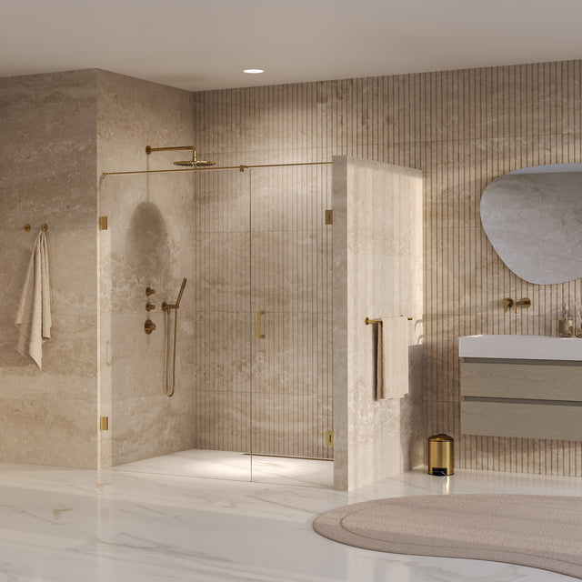 BRAUER Void nisdeur 2-delig helder glas 170x200 omkeerbaar met draaideur 70 aan muur incl. glascoating PVD goud GS-VON2H70100200GG