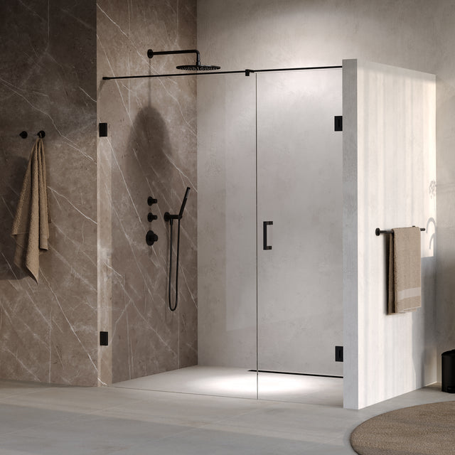 BRAUER Void nisdeur 2-delig helder glas 170x200 omkeerbaar met draaideur 70 aan muur incl. glascoating mat zwart GS-VON2H70100200MZ