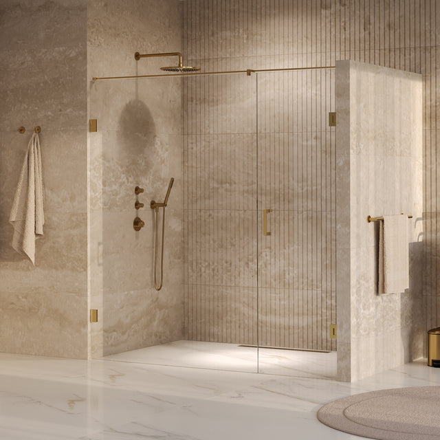 BRAUER Void nisdeur 2-delig helder glas 190x200 omkeerbaar met draaideur 70 aan muur incl. glascoating PVD goud GS-VON2H70120200GG