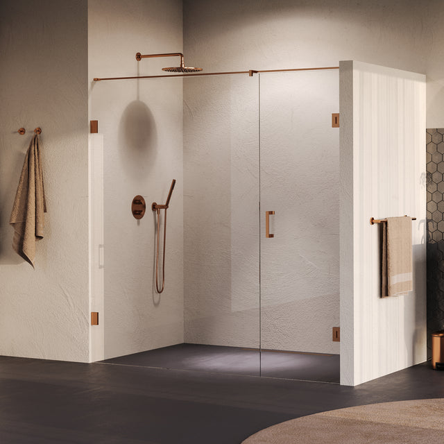 BRAUER Void nisdeur 2-delig helder glas 190x200 omkeerbaar met draaideur 70 aan muur incl. glascoating PVD koper GS-VON2H70120200GK