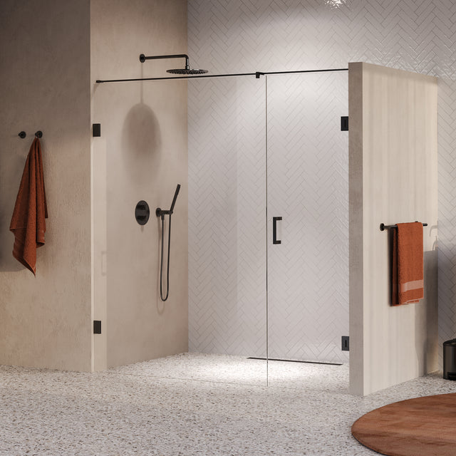 BRAUER Void nisdeur 2-delig helder glas 190x200 omkeerbaar met draaideur 70 aan muur incl. glascoating PVD gunmetal GS-VON2H70120200GM