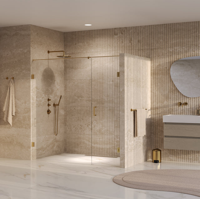 BRAUER Void nisdeur 2-delig helder glas 200x200 omkeerbaar met draaideur 70 aan muur incl. glascoating PVD goud GS-VON2H70130200GG