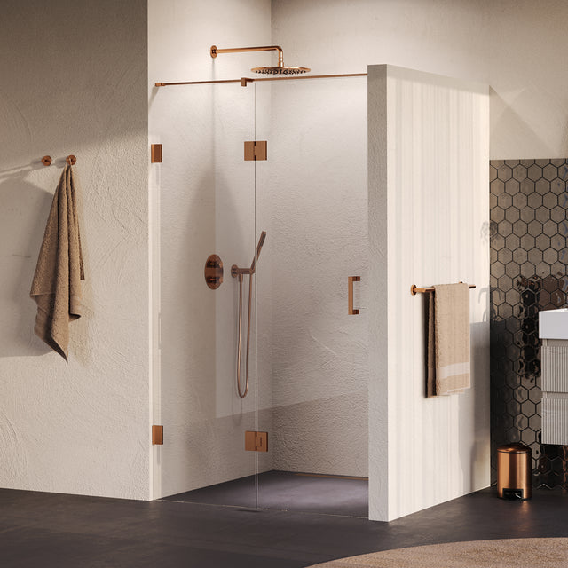 BRAUER Void nisdeur 2-delig helder glas 110x200 omkeerbaar met draaideur 60 aan glas incl. glascoating PVD koper GS-VON3H6050200GK