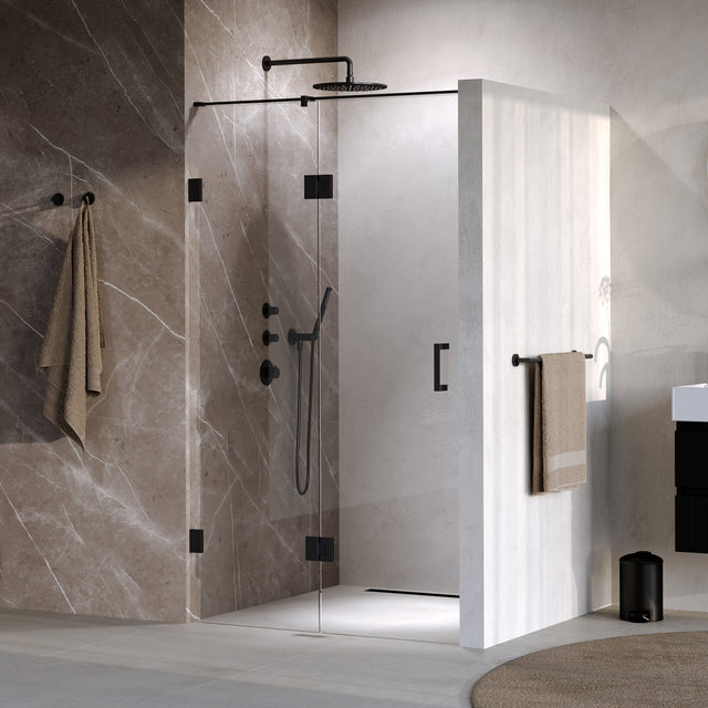 BRAUER Void nisdeur 2-delig helder glas 120x200 omkeerbaar met draaideur 60 aan glas incl. glascoating mat zwart GS-VON3H6060200MZ