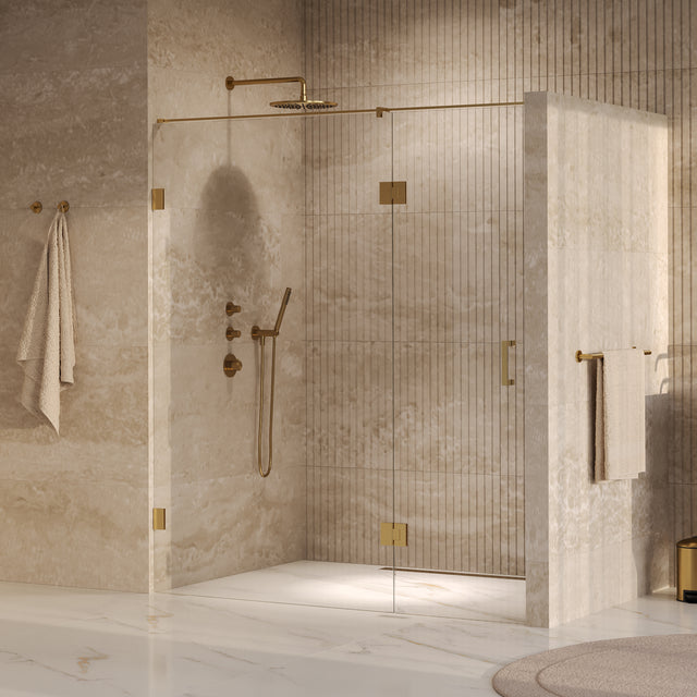 BRAUER Void nisdeur 2-delig helder glas 170x200 omkeerbaar met draaideur 70 aan glas incl. glascoating PVD goud GS-VON3H70100200GG