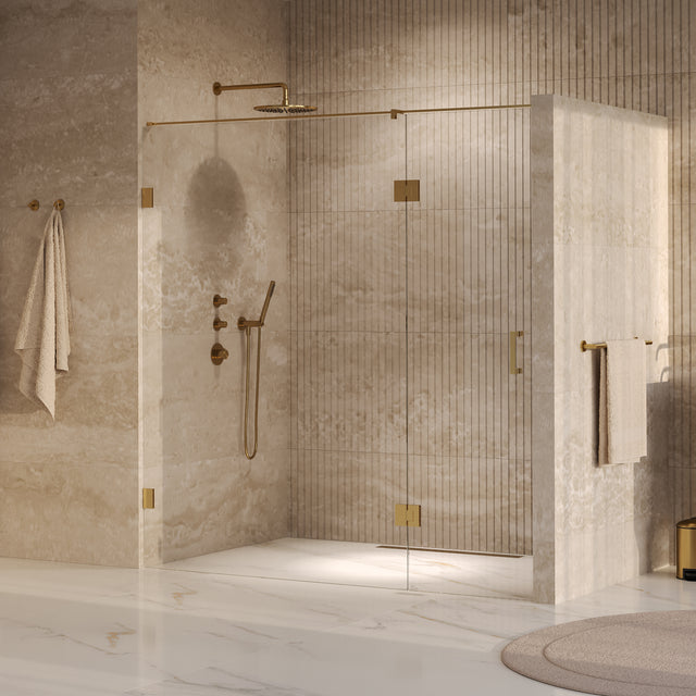 BRAUER Void nisdeur 2-delig helder glas 190x200 omkeerbaar met draaideur 70 aan glas incl. glascoating PVD goud GS-VON3H70120200GG